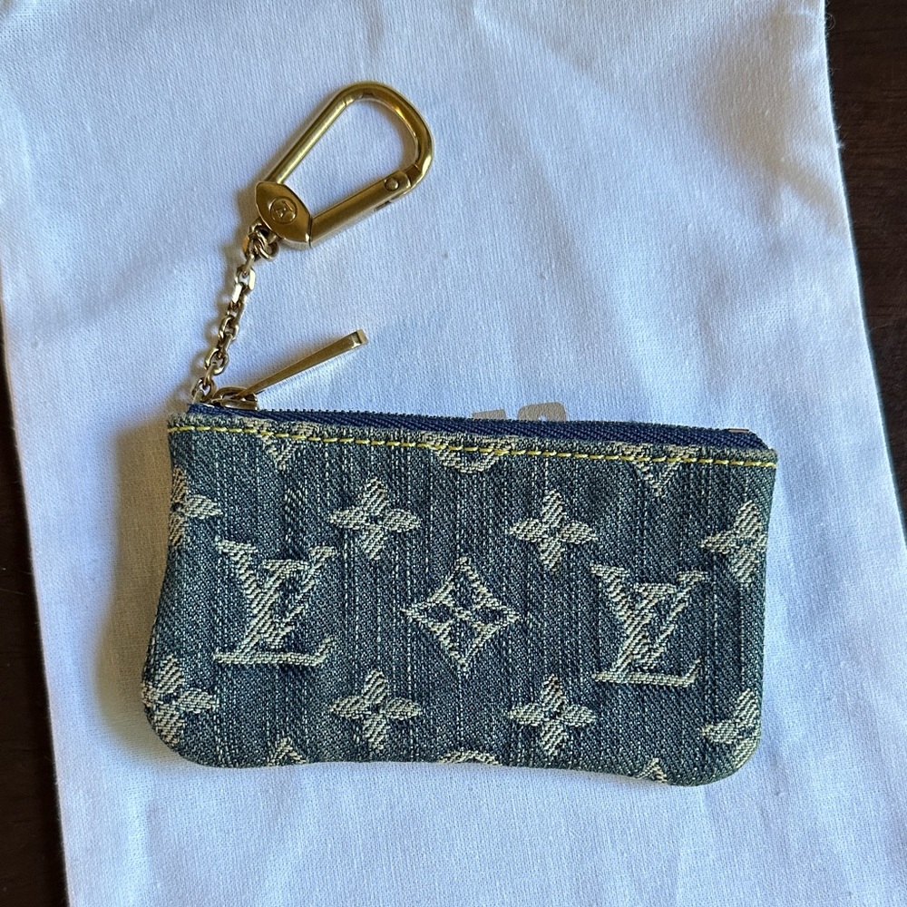 Louis Vuitton Blue Denim Monogram Key Pouch Vintage